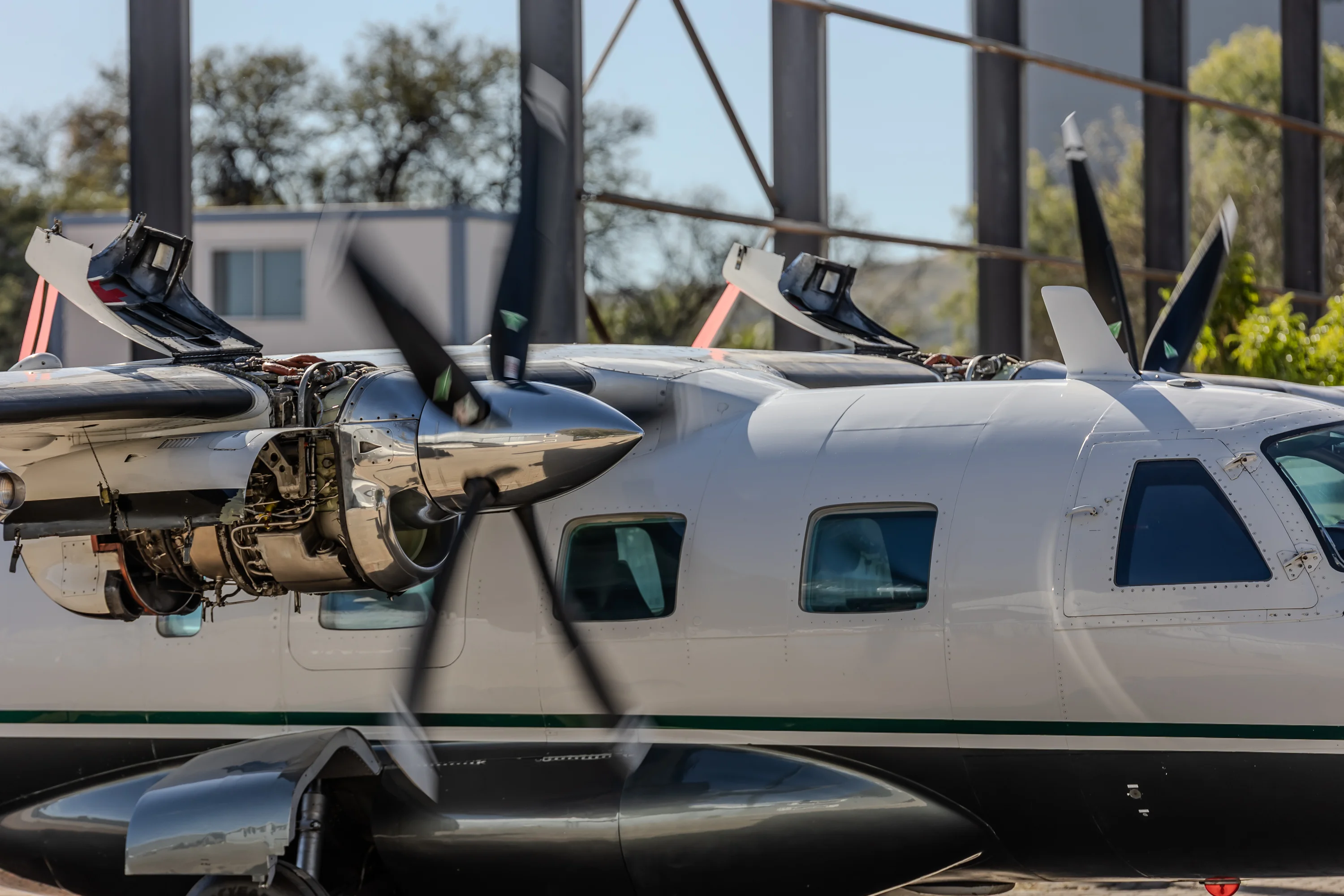 Aircraft positioned outside the propeller workshop
