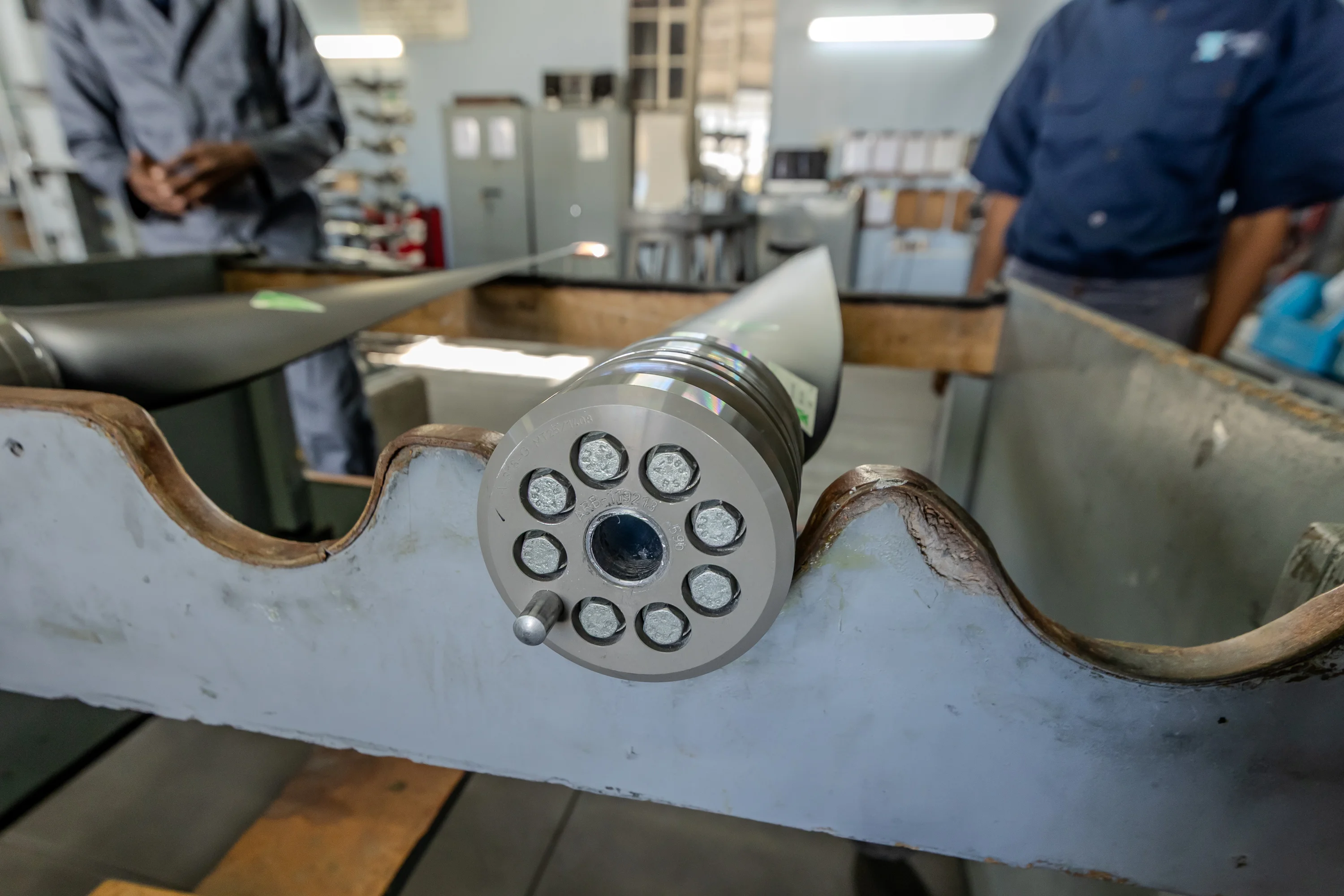 Close-up of propeller hub assembly work